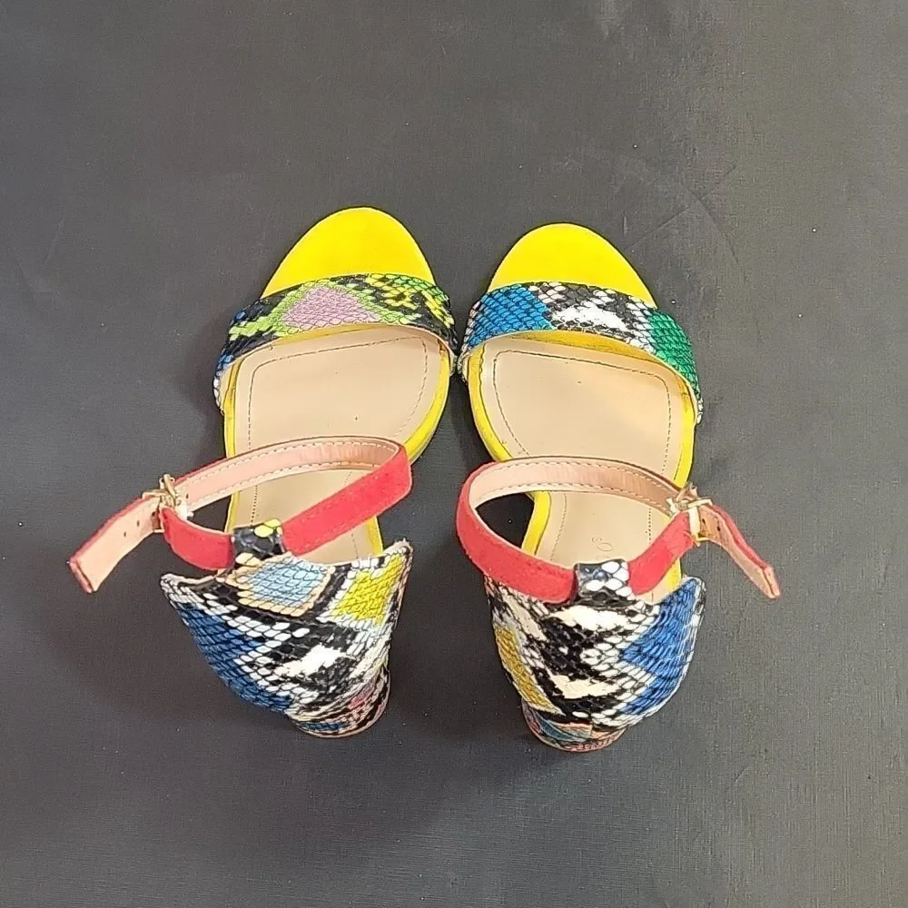 BAMBOO OPEN TOE TWO PIECE SNAKESKIN CHUNKY HEEL SANDAL